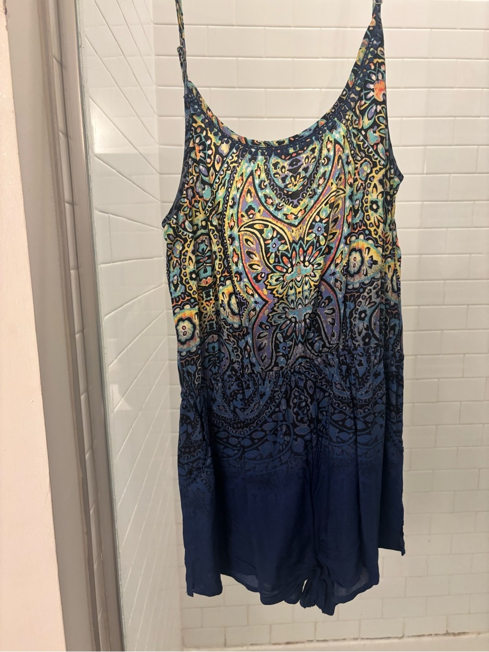 Women’s Victoria’s Secret Blue Patterned Lingerie Style Romper With Pockets